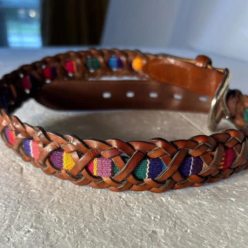 Fossil SZS Braided multi color tape leather belt western artsy ranch southwest